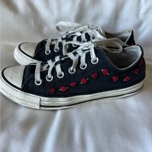 Converse Black Sneakers with Red Heart Rose Embroidery size 7.5 women’s